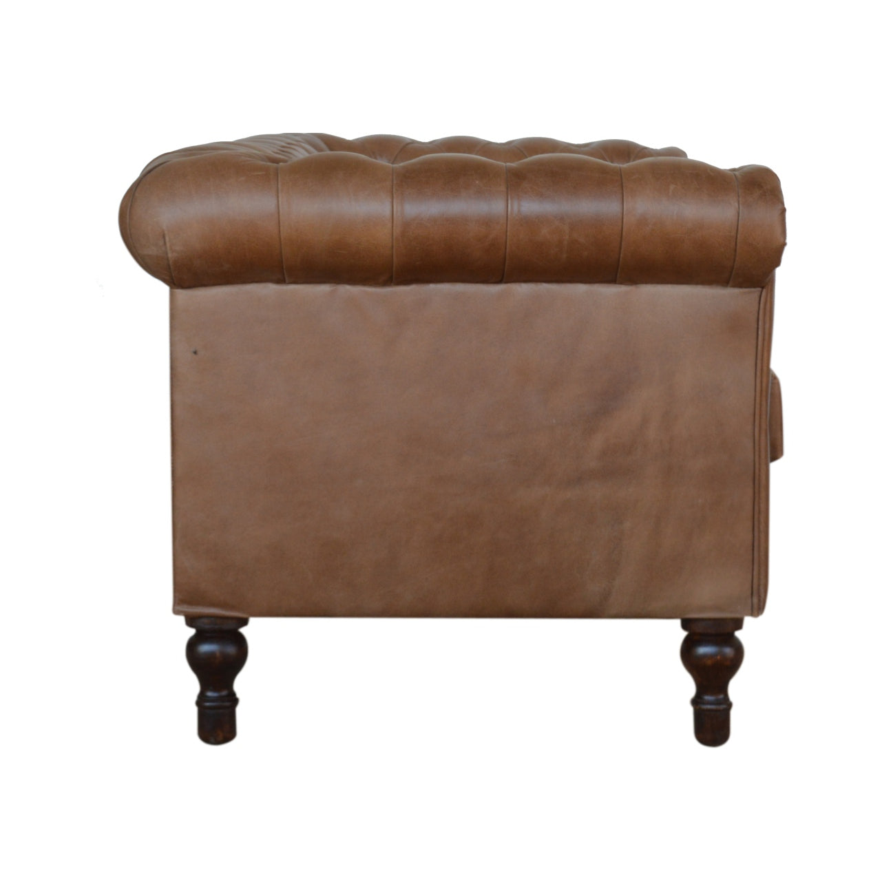 Buffalo Leather Chesterfield Walnut Genuine Leather Wood Fabric 3 Seat