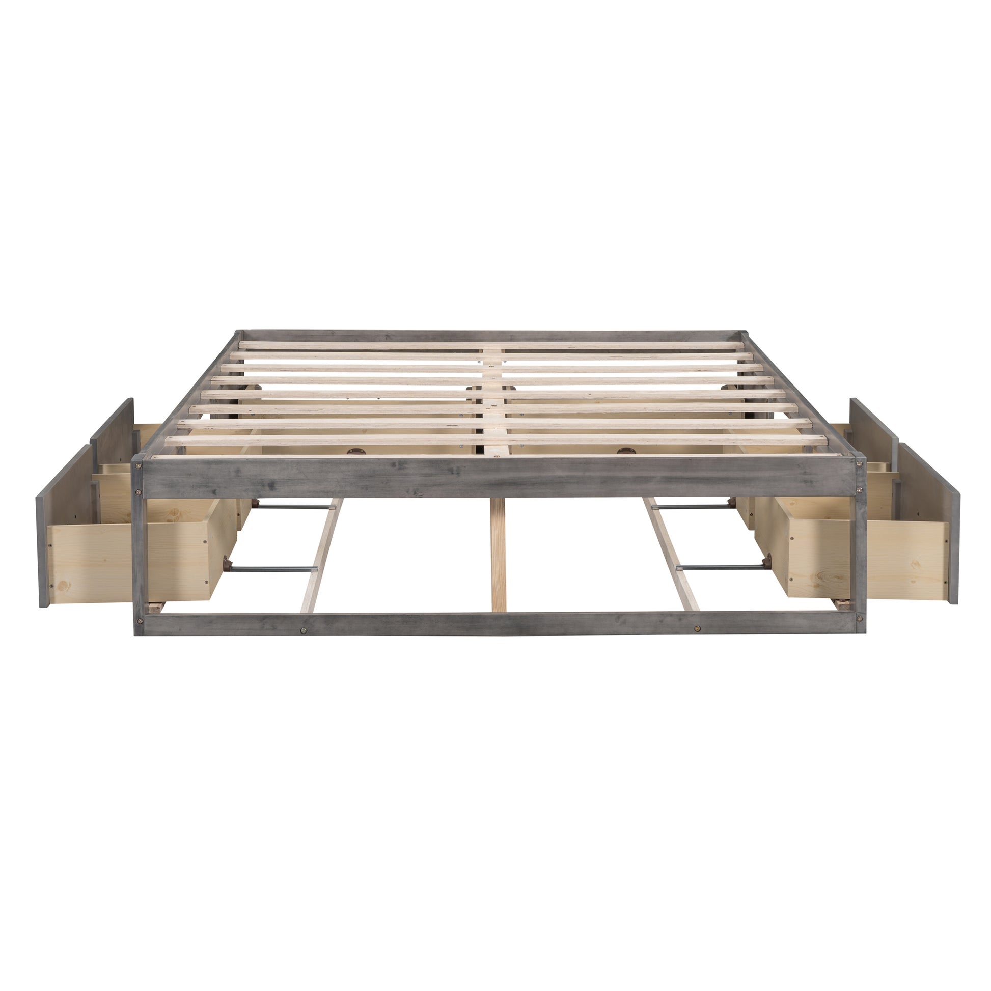 Queen Size Platform Bed With 6 Storage Drawers,Antique Gray Antique Gray Mdf Lvl