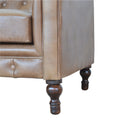 Buffalo Leather Chesterfield Walnut Genuine Leather Wood Fabric 3 Seat