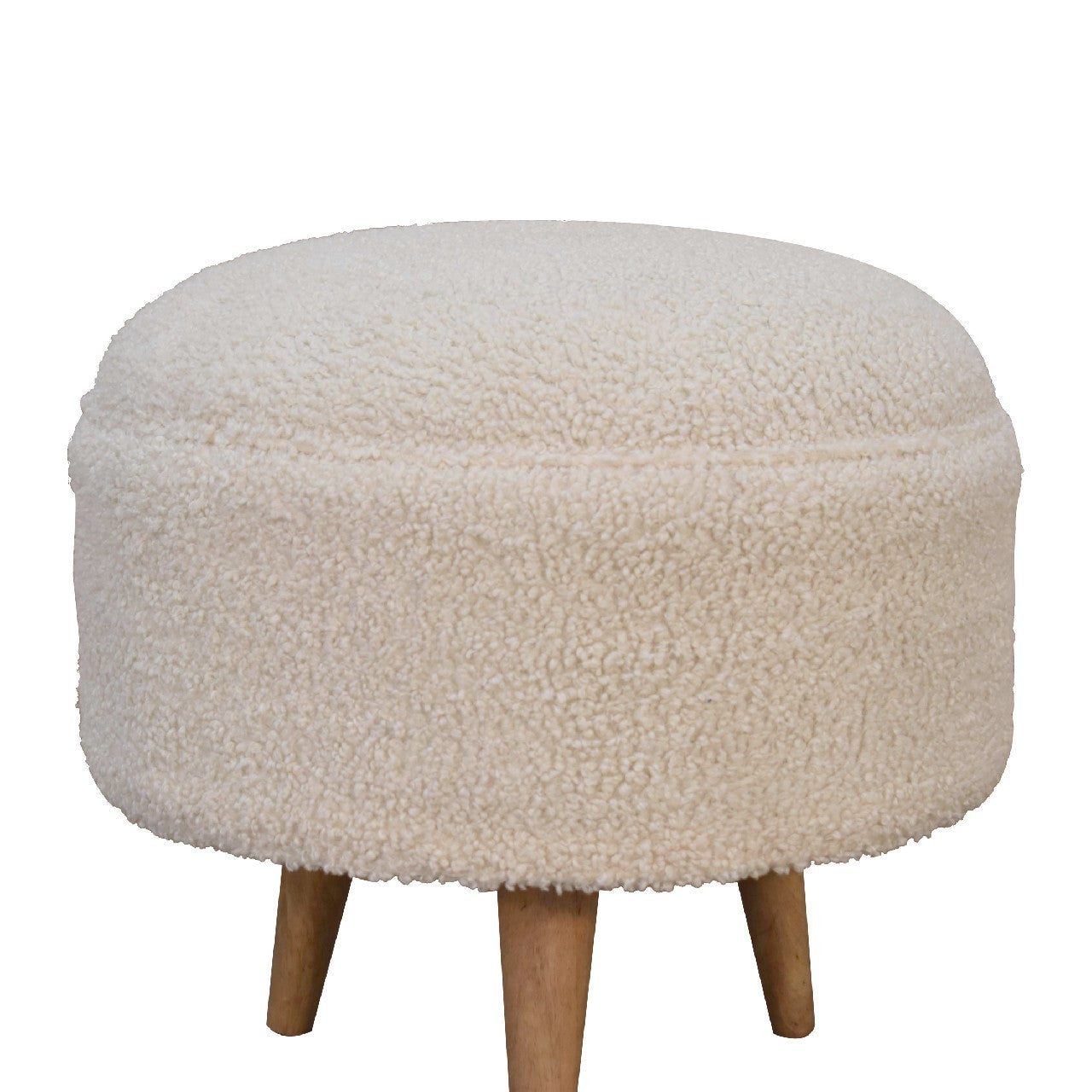 Cream Boucle Rounded Footstool Oak Foam Wood Fabric