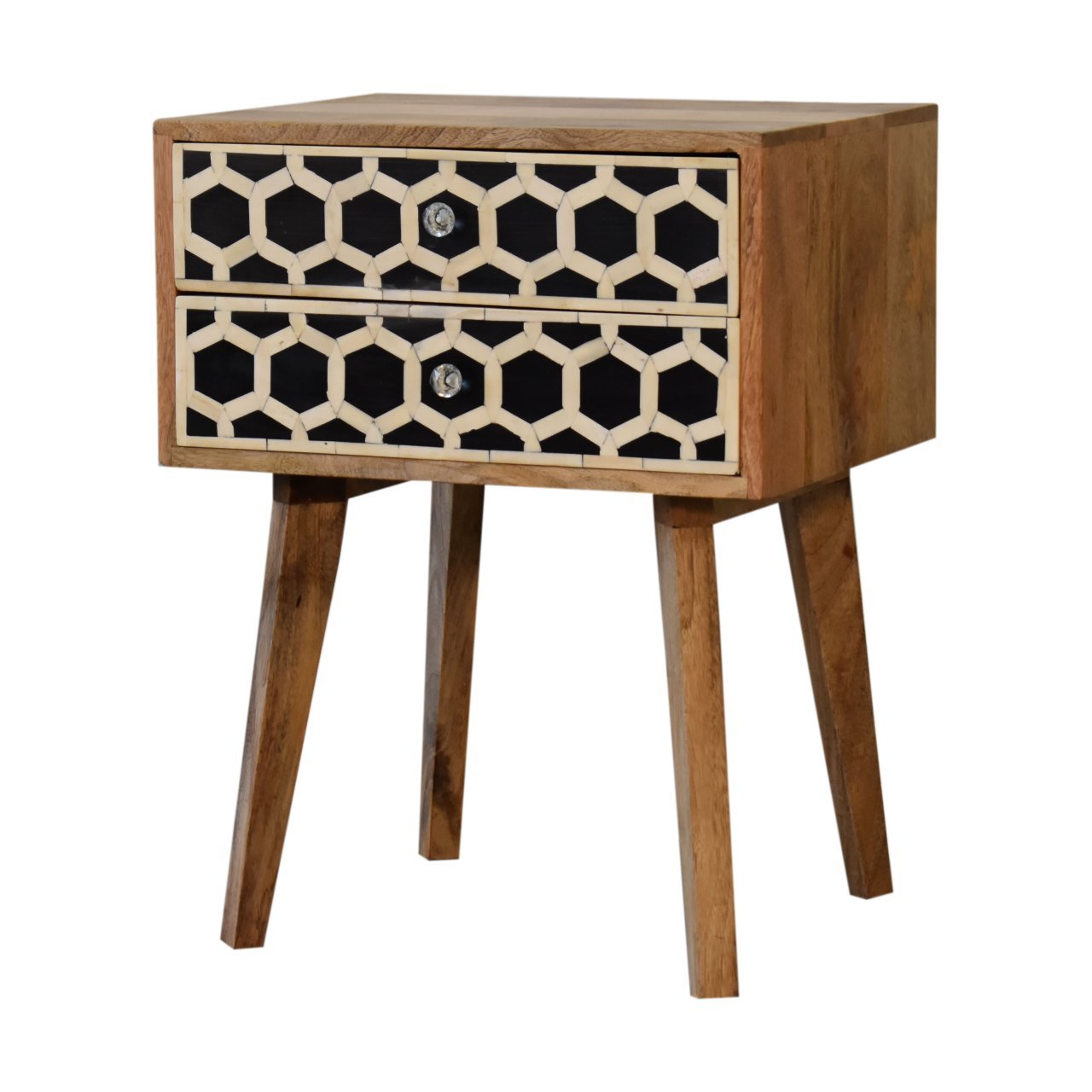 Bone Inlay Scandi Bedside Oak Solid Wood