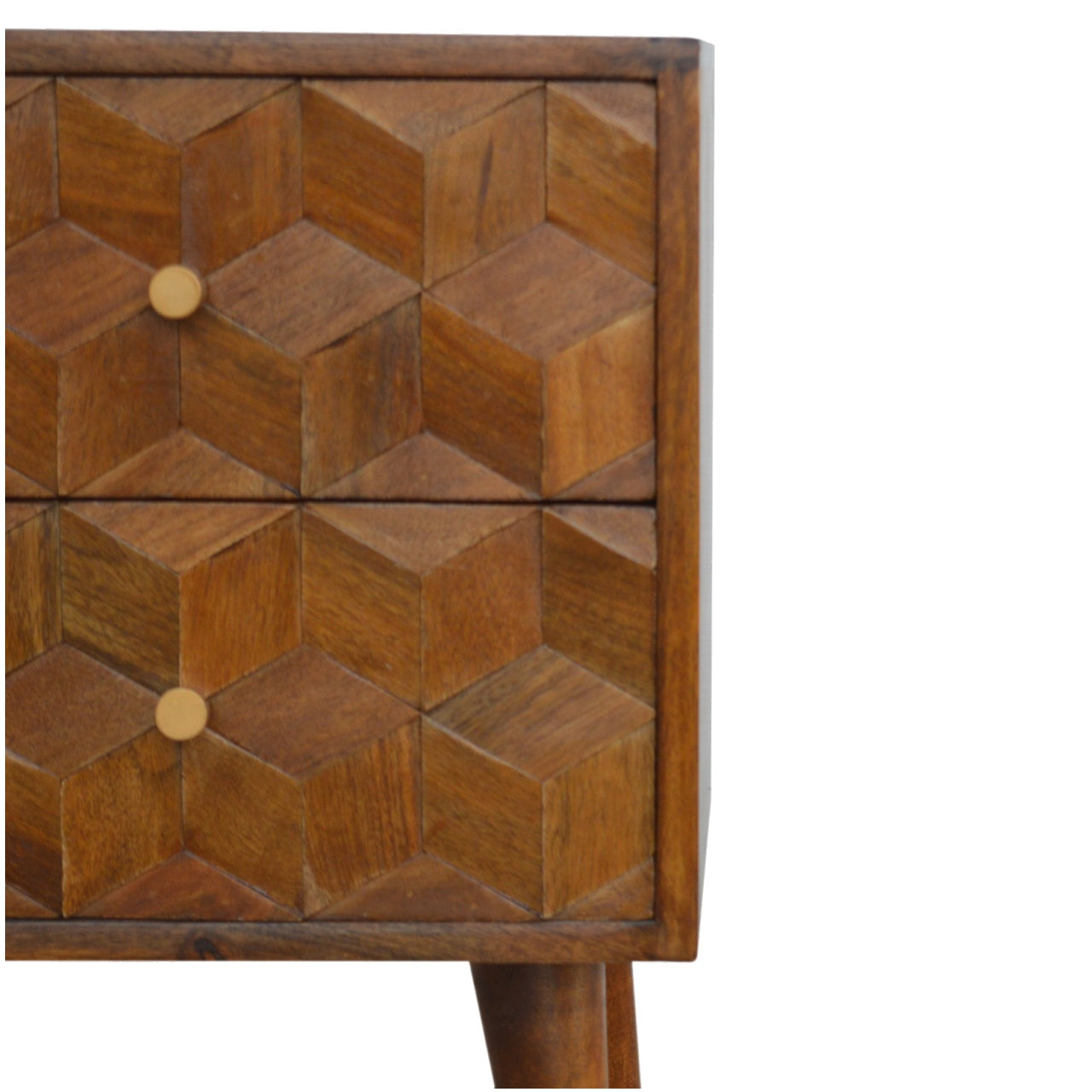 Chestnut Cube Carved Bedside Chestnut Solid Wood