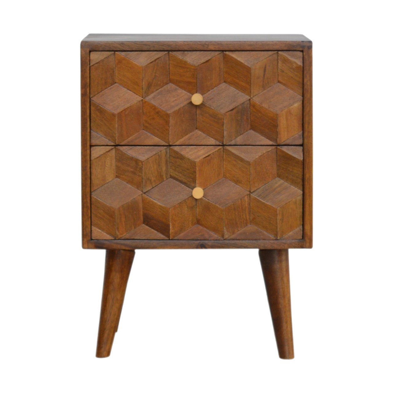 Chestnut Cube Carved Bedside Chestnut Solid Wood