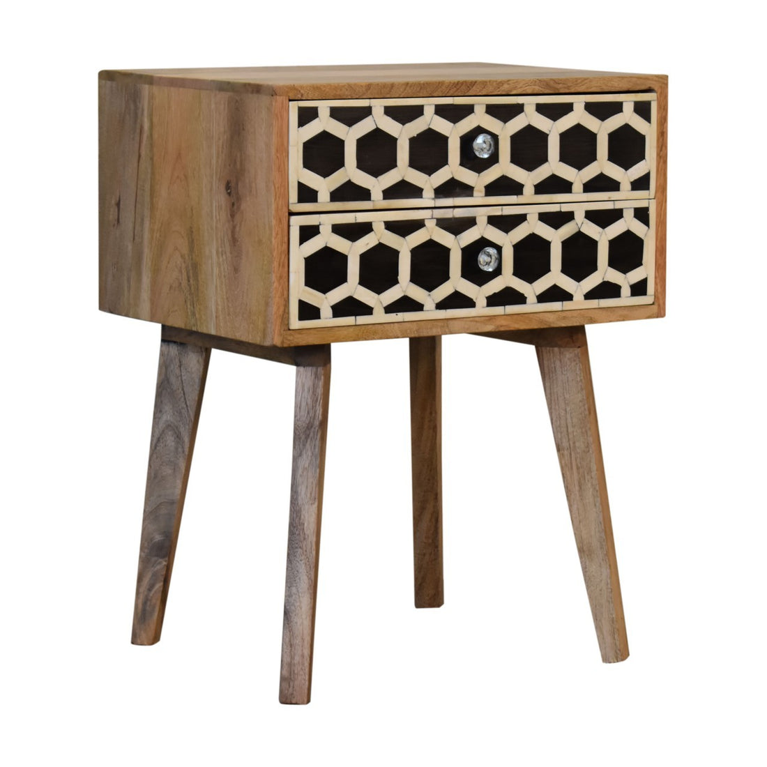 Bone Inlay Scandi Bedside Oak Solid Wood