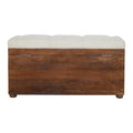 White Linen Storage Trunk Chestnut Foam Wood Fabric