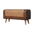 Large Seagrass Buffalo Hide Nordic Bench Oak Leather Solid Wood