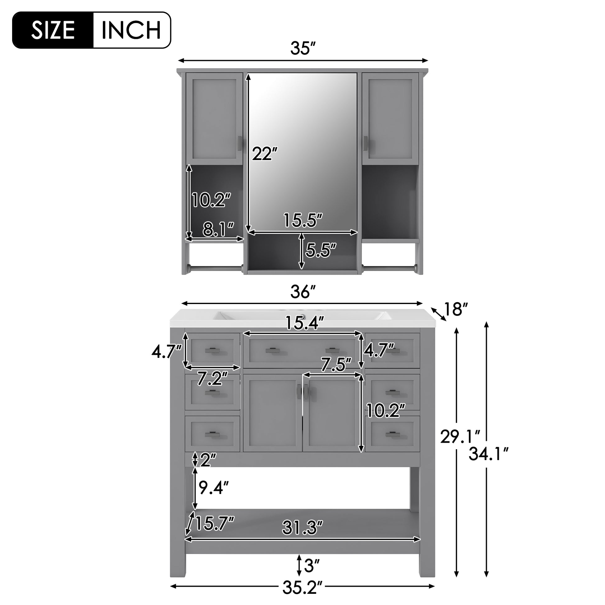 36'' Bathroom Vanity with Top Sink, Modern Mirror 4+-grey-4+-bathroom-freestanding-solid