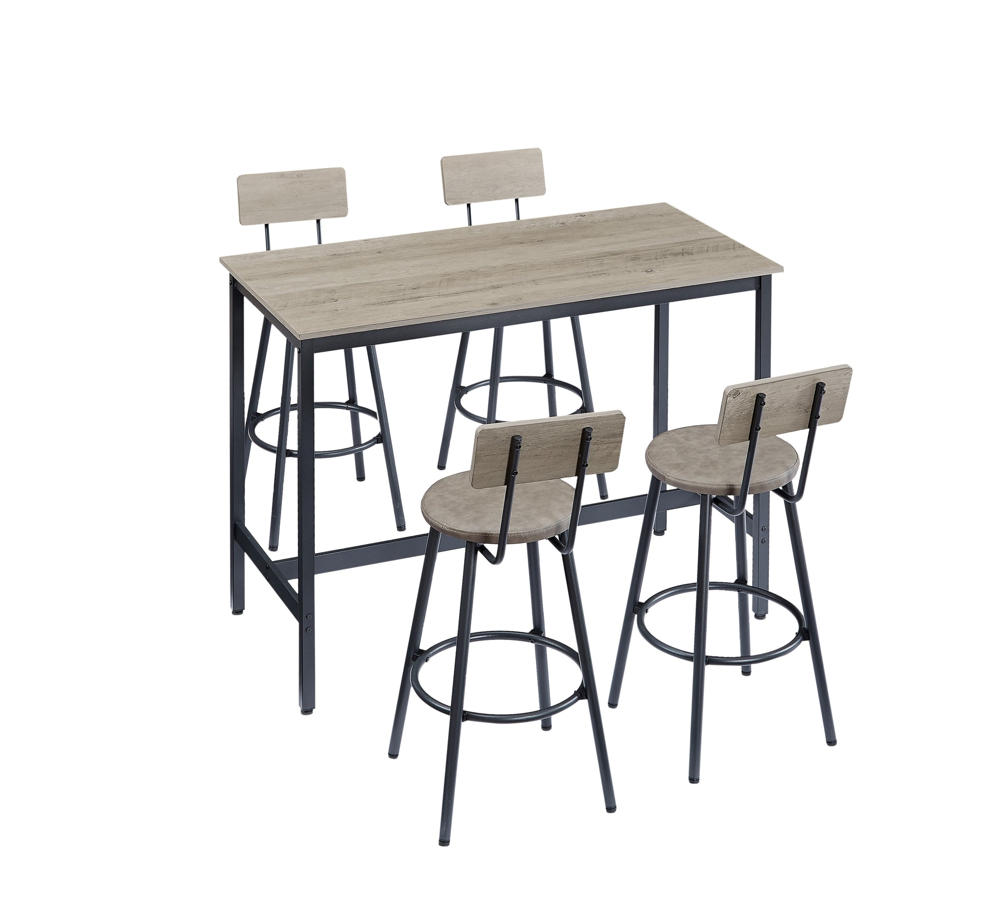 Pub High Dining Table 5 Piece Set, Industrial Style Pub Table, 4 Pu Leather Bar Chairs For Kitchen Breakfast Table, Living Room, Bar, Rustic Grey, 47.2 L X 23.6"W X 35.4"H Grey Particle Board