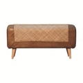 Large Seagrass Buffalo Hide Nordic Bench Oak Leather Solid Wood