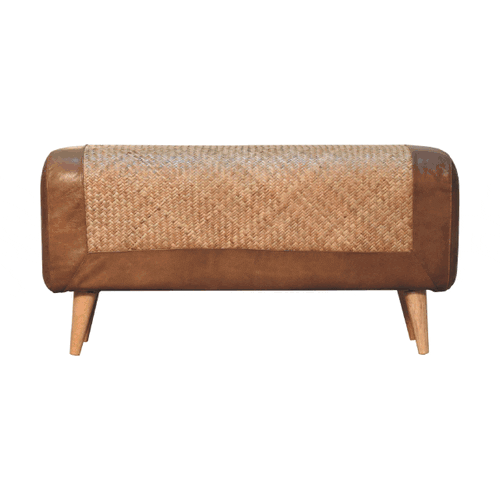 Large Seagrass Buffalo Hide Nordic Bench Oak Leather Solid Wood