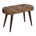 Leopard Print Deep Button Bench Walnut Foam Wood Fabric