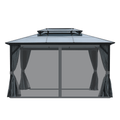 10X13Ft Patio Gazebo With Netting & Curtains, Black Black Gray Rectangular Garden & Outdoor Uv Resistant Gazebos Anchored Aluminium Alloy