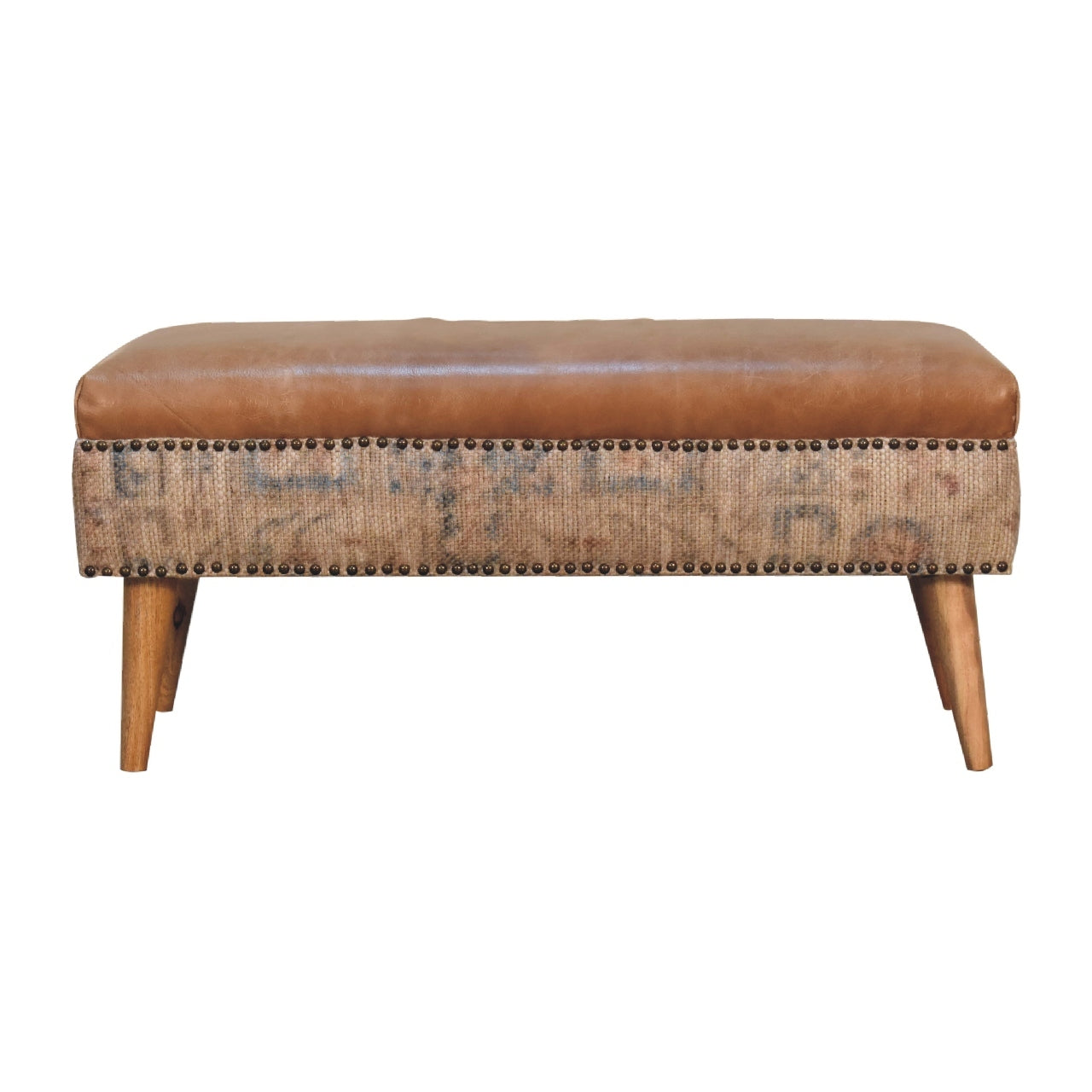 Haven Durrie Bench Tan Leather Wood Fabric