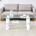 Modern Minimalist Double Layered Transparent Tempered Glass Coffee Table And Coffee Table, Paired With White Mdf Decorative Columns. Computer Desk. Game Table. Ct X02 Transparent Glass