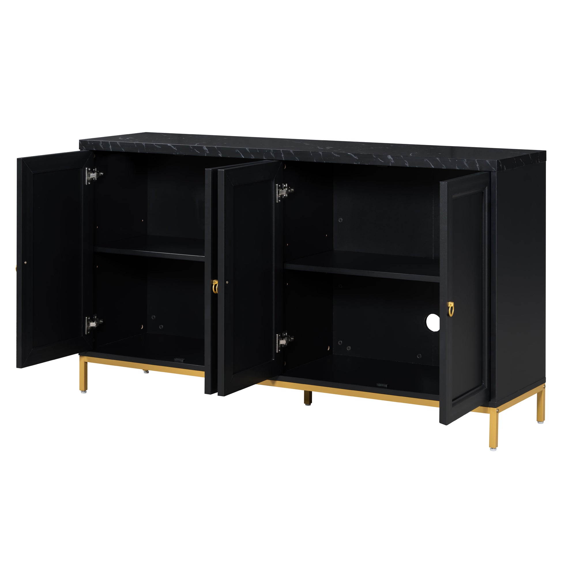 Modern Sideboard With Extra Large Storage Space With Metal Handles And Support Legs For Living Room And Dining Room Black Black Mdf