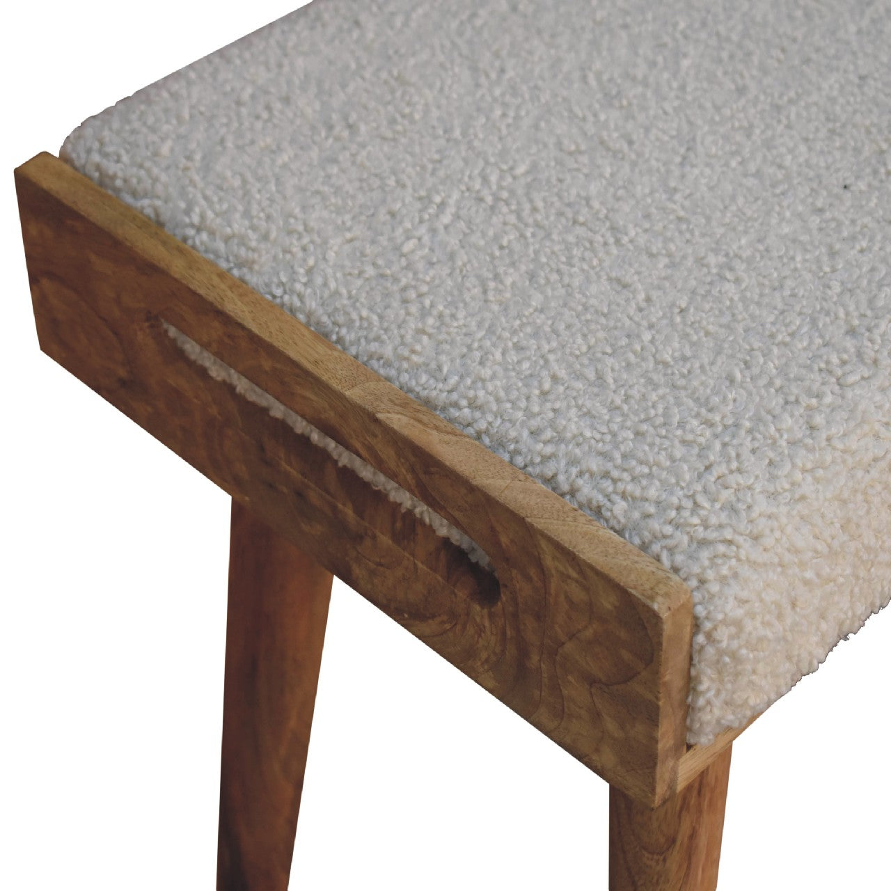 Boucle Cream Tray Style Footstool Oak Foam Wood Fabric