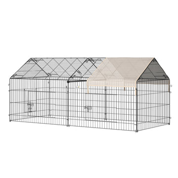 Pawhut Catio Metal Chicken Coop, 86.5" X 40.5" Portable Small Animal Playpen For Rabbit, Outdoor Dog Kennel With Water Resistant Cover, Beige Black Steel