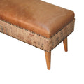 Haven Durrie Bench Tan Leather Wood Fabric