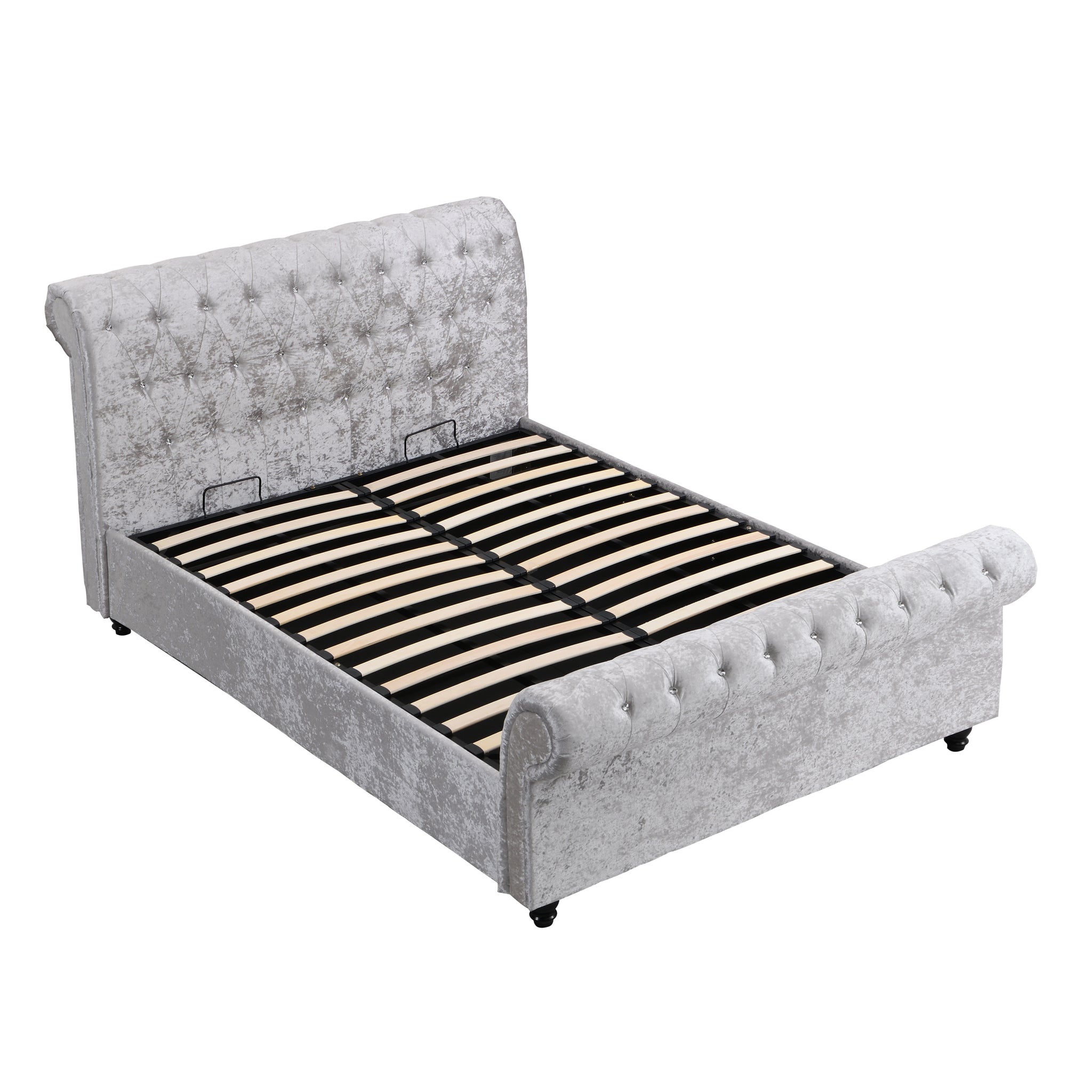 Hartfried Upholstered Storage Bed,Queen Size silver-solid wood