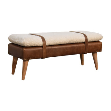 Boucle Buffalo Hide Leather Bench Chestnut Leather Wood