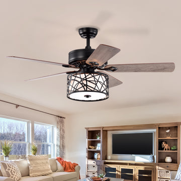 52'' Low Profile Ceiling Fan With Lights No Include Bulb ,Blade Dark Wood Ceiling Fan Matte Black American Design,American Traditional,Antique,Farmhouse,Industrial Plywood Metal