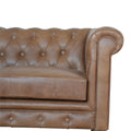 Buffalo Leather Chesterfield Walnut Genuine Leather Wood Fabric 3 Seat