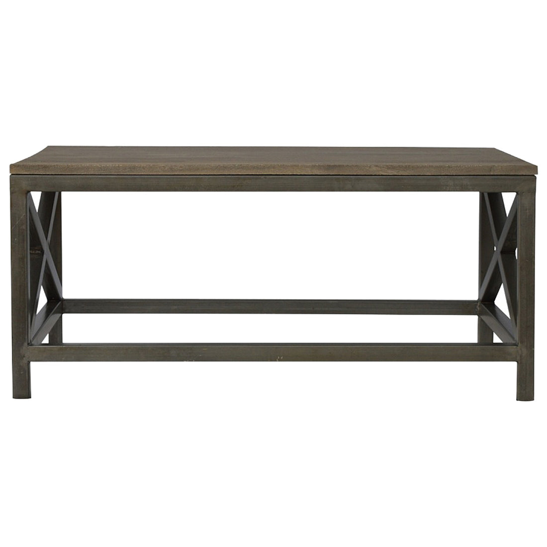 Industrial Cross Metal Coffee Table Pewter Wood Metal