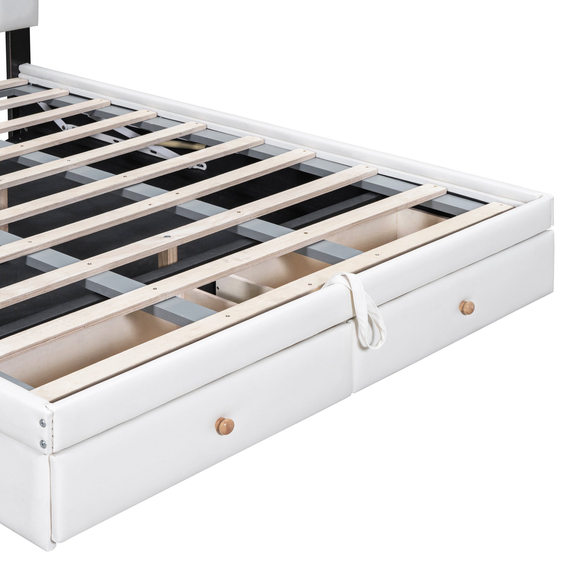 Full Size Upholstered Bed With Hydraulic Storage System And Drawer, White White Pu Leather