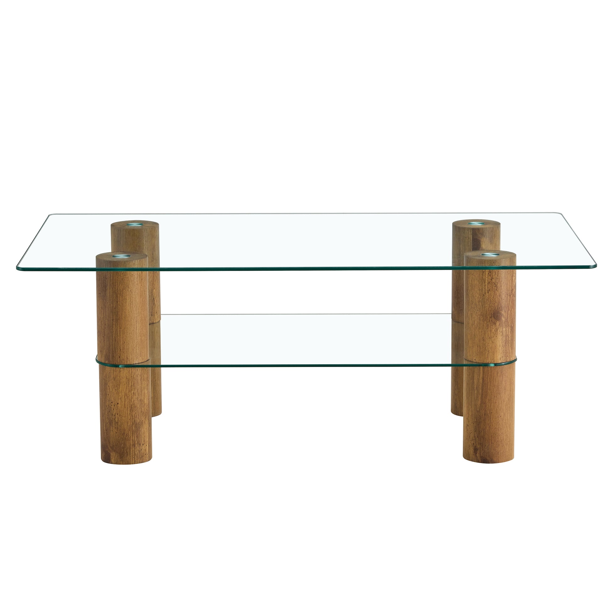 Modern Minimalist Double Layer Transparent Tempered Glass Coffee Table And Coffee Table, Paired With Wooden Mdf Decorative Columns. Computer Desk. Game Table. Ct X02 Transparent Glass
