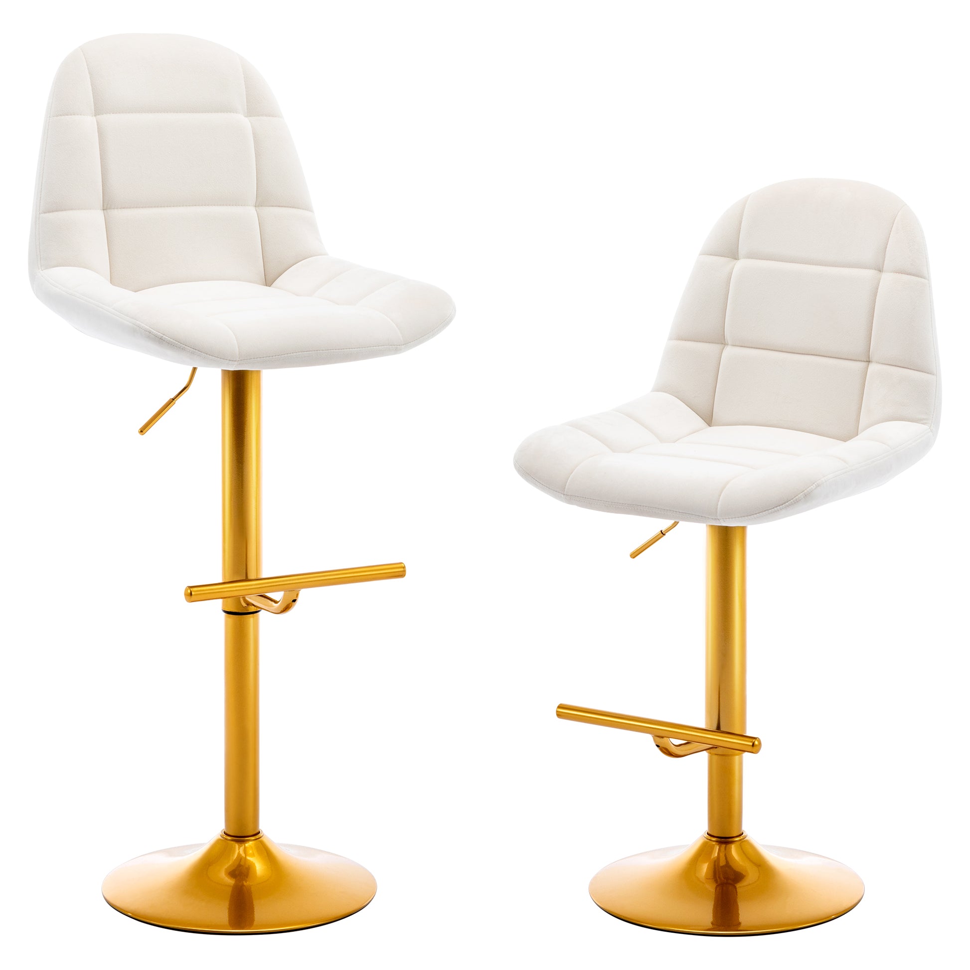 Velvet Swive Bar Stools Set Of 2 Adjustable Counter Height Bar Chairs With Back Gold Base Modern Stool Chair For Kitchen Island Dining Room, White White Gold Dining Room Powder Coated Sponge Wipe Clean Modern Bar Stools Set Of 2 Fabric Metal