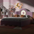 Full Size Upholstered Platform Bed With Led Headboard, Pink Box Spring Not Required Full Pink Wood Bedroom Upholstered