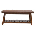 Solid Wood Buffalo Hide Hallway Bench Brown Brown Leather Primary Living Space Brown Classic,Contemporary Mango Wood Solid Wood