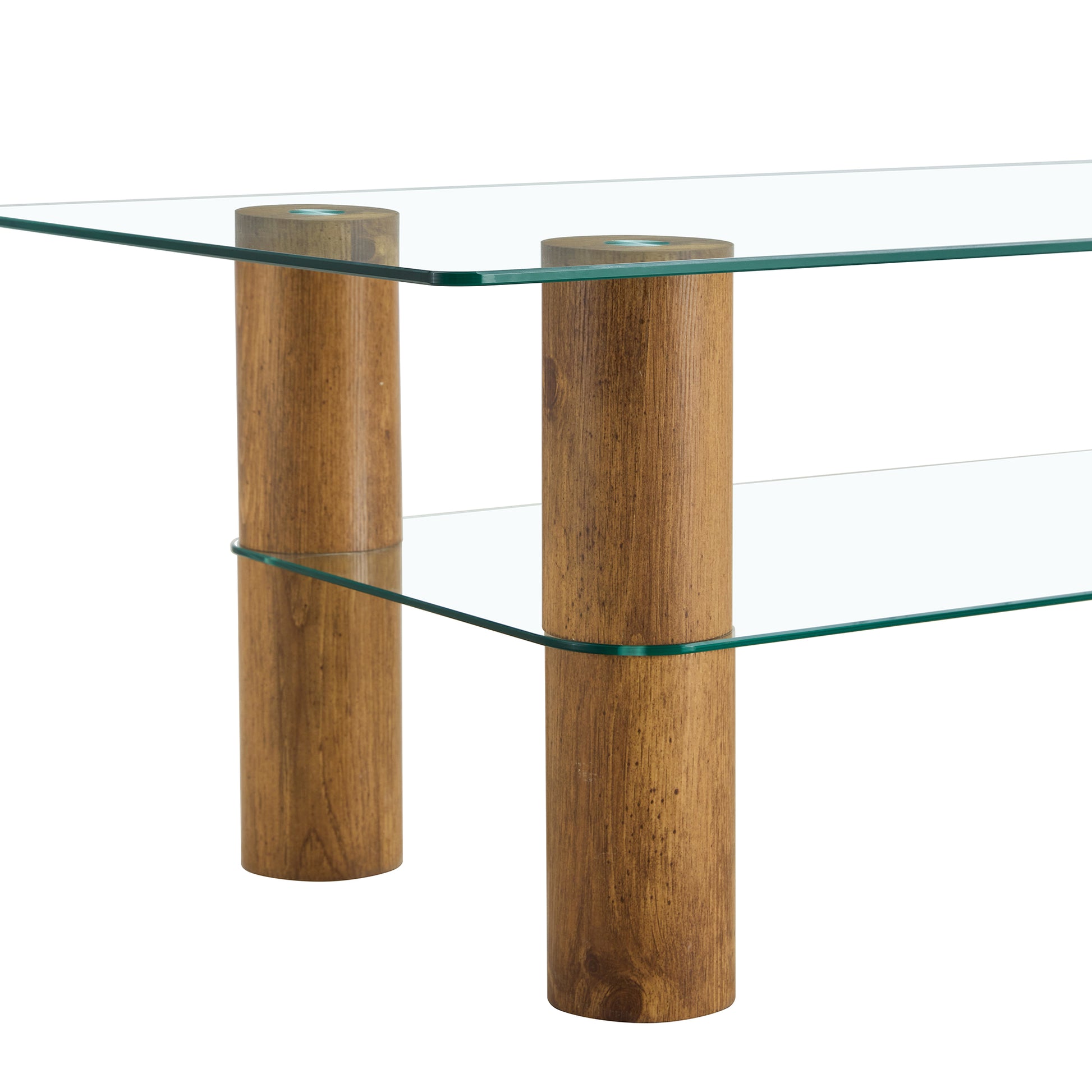Modern Minimalist Double Layer Transparent Tempered Glass Coffee Table And Coffee Table, Paired With Wooden Mdf Decorative Columns. Computer Desk. Game Table. Ct X02 Transparent Glass