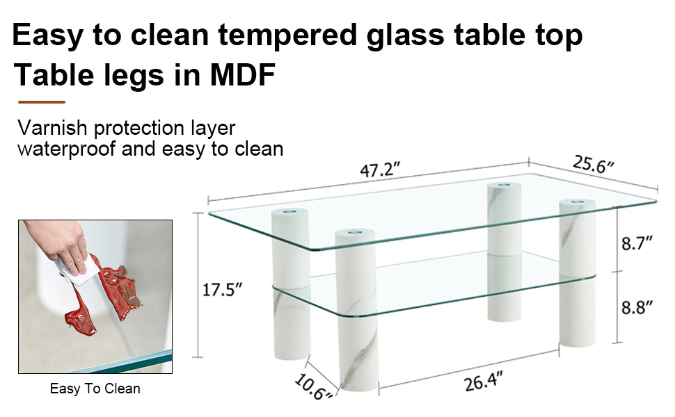 Modern Minimalist Double Layered Transparent Tempered Glass Coffee Table And Coffee Table, Paired With White Mdf Decorative Columns. Computer Desk. Game Table. Ct X02 Transparent Glass