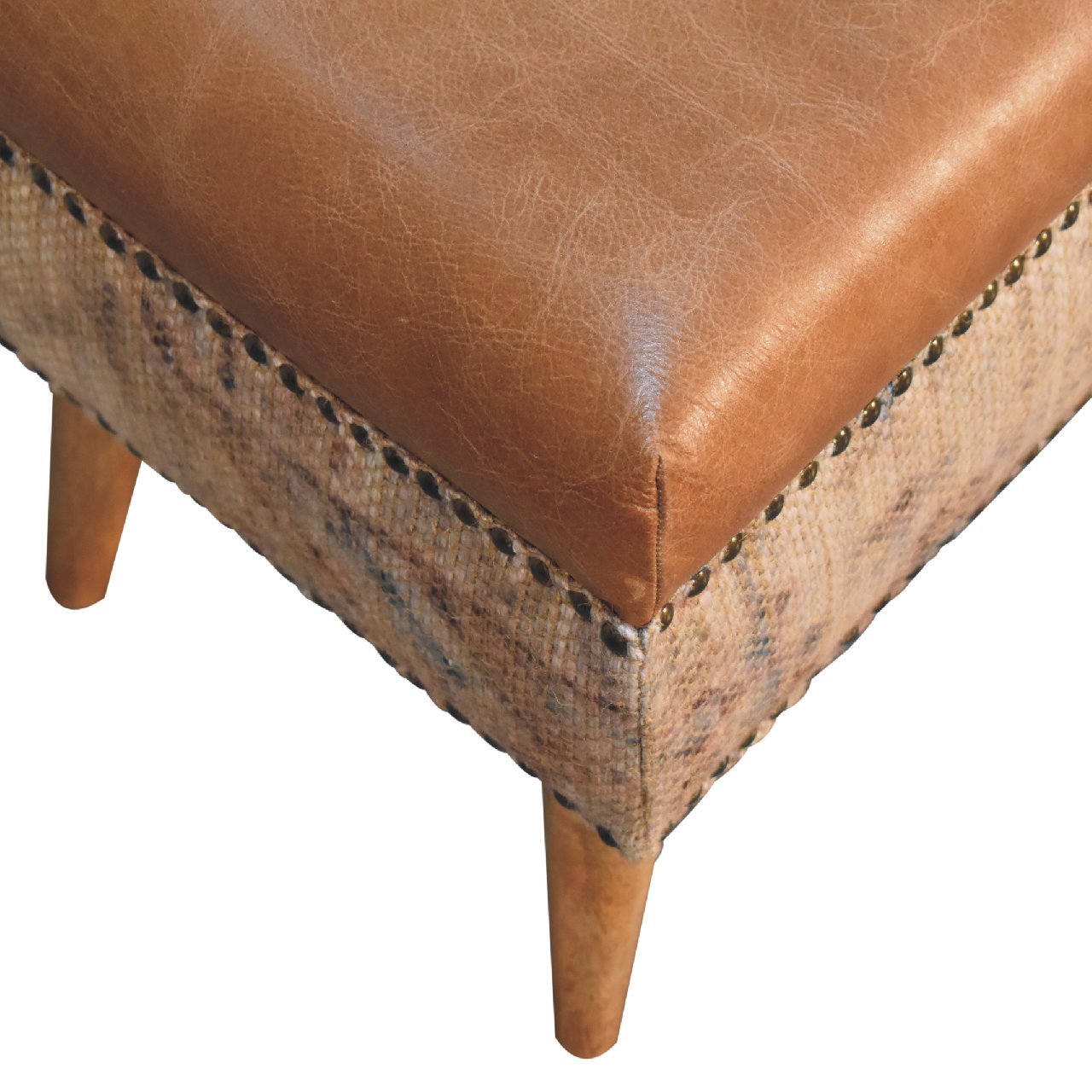 Haven Durrie Bench Tan Leather Wood Fabric