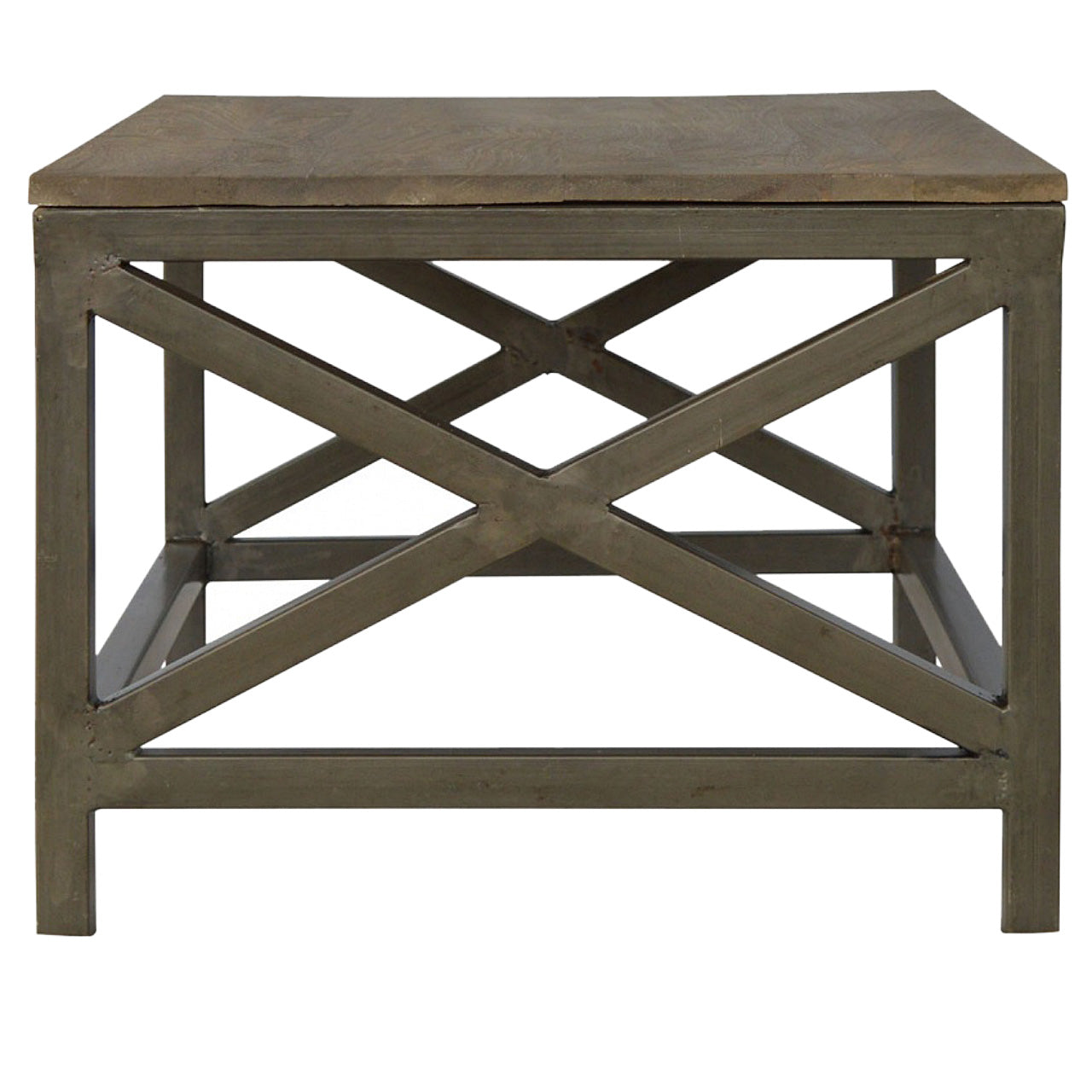 Industrial Cross Metal Coffee Table Pewter Wood Metal