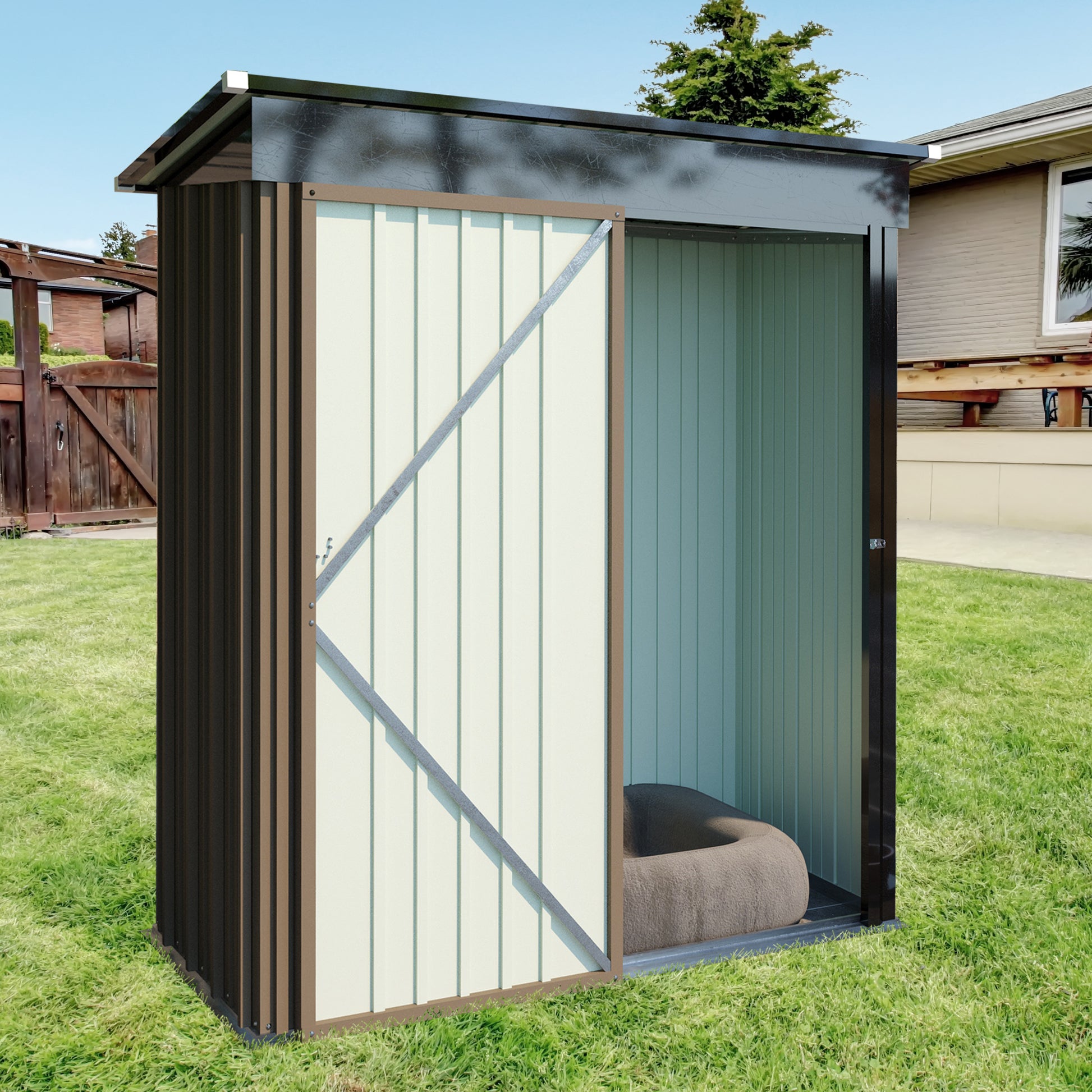 Patio, Lawn & Garden,5*3Ft Outdoor Storage Shed,Tool Shed With Sloping Roof And Lockable Door, Metal Shed For Backyard Garden Patio Lawn, Brown Brown Year Round Use Metal