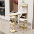3 Pcs Bar Table And Chairs Set, Modern White Kitchen Bar Height Dining Table Wood Breakfast Pub Table With Gold Base With Shelves, Glass Rack, Wine Bottle Rack ,With 2 Bar Stools White Gold Dining Room Contemporary Floor Mount Rectangular Kitchen &