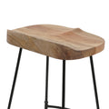 Tiva 30 Inch Handcrafted Backless Barstool, Natural Brown Mango Wood Saddle Seat, Black Metal Base Black Brown Metal & Wood