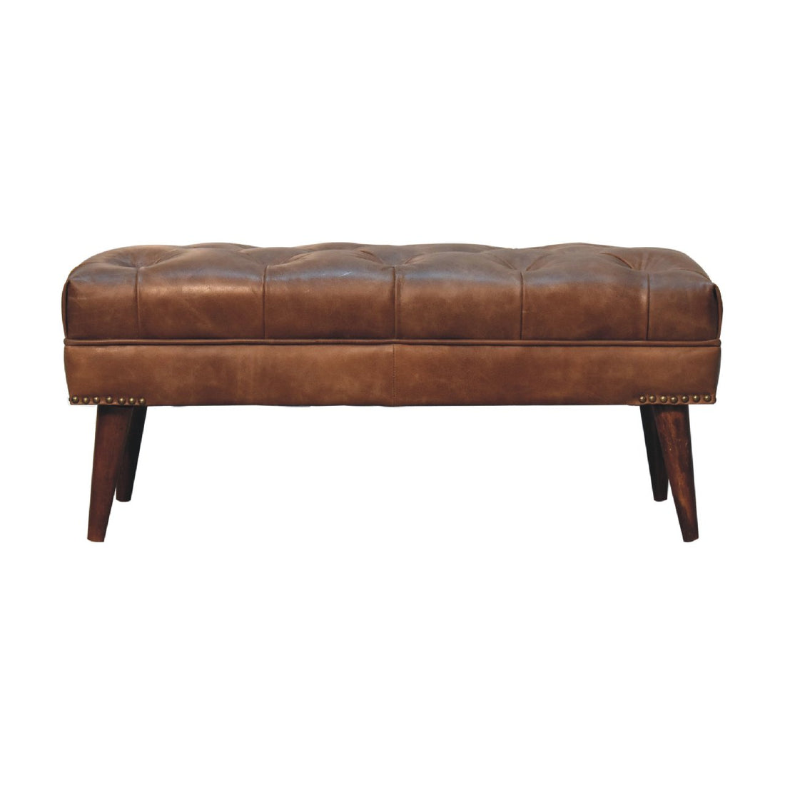 Harbour Brown Leather Bench Chestnut Leather Solid Wood