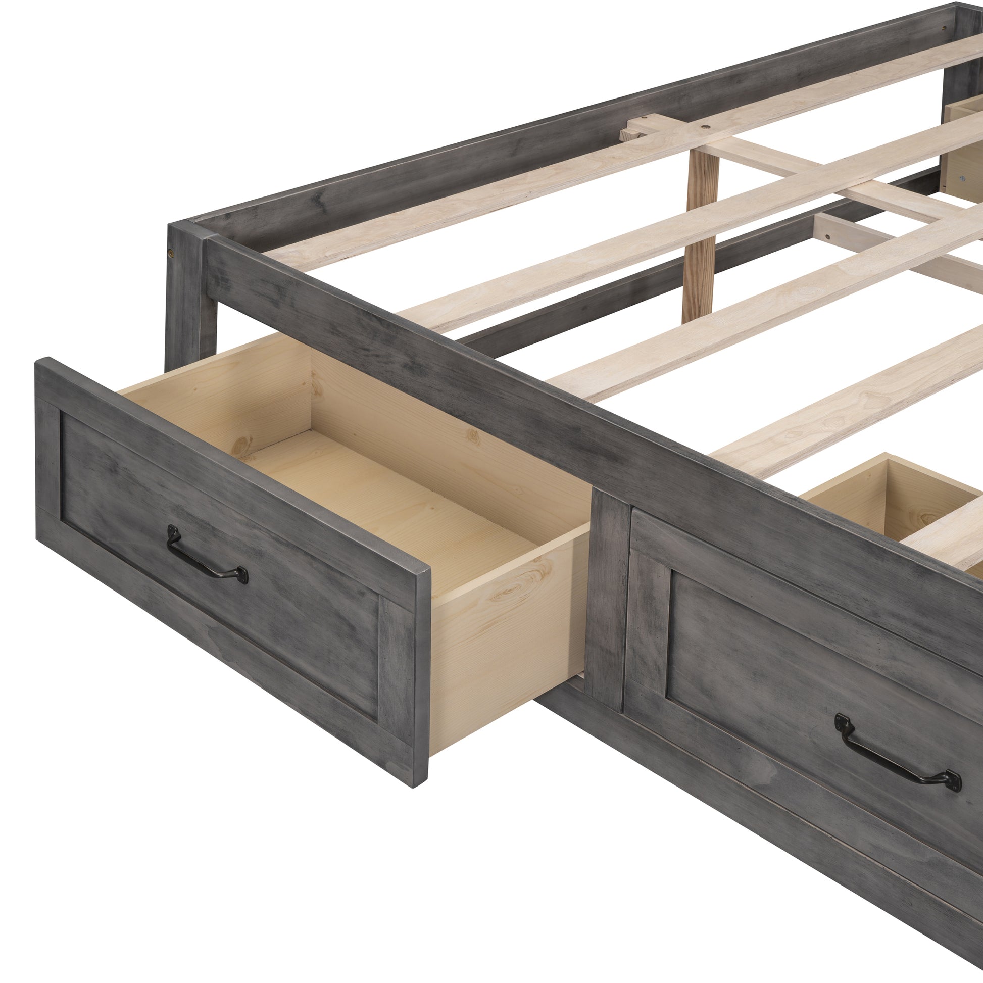 Queen Size Platform Bed With 6 Storage Drawers,Antique Gray Antique Gray Mdf Lvl