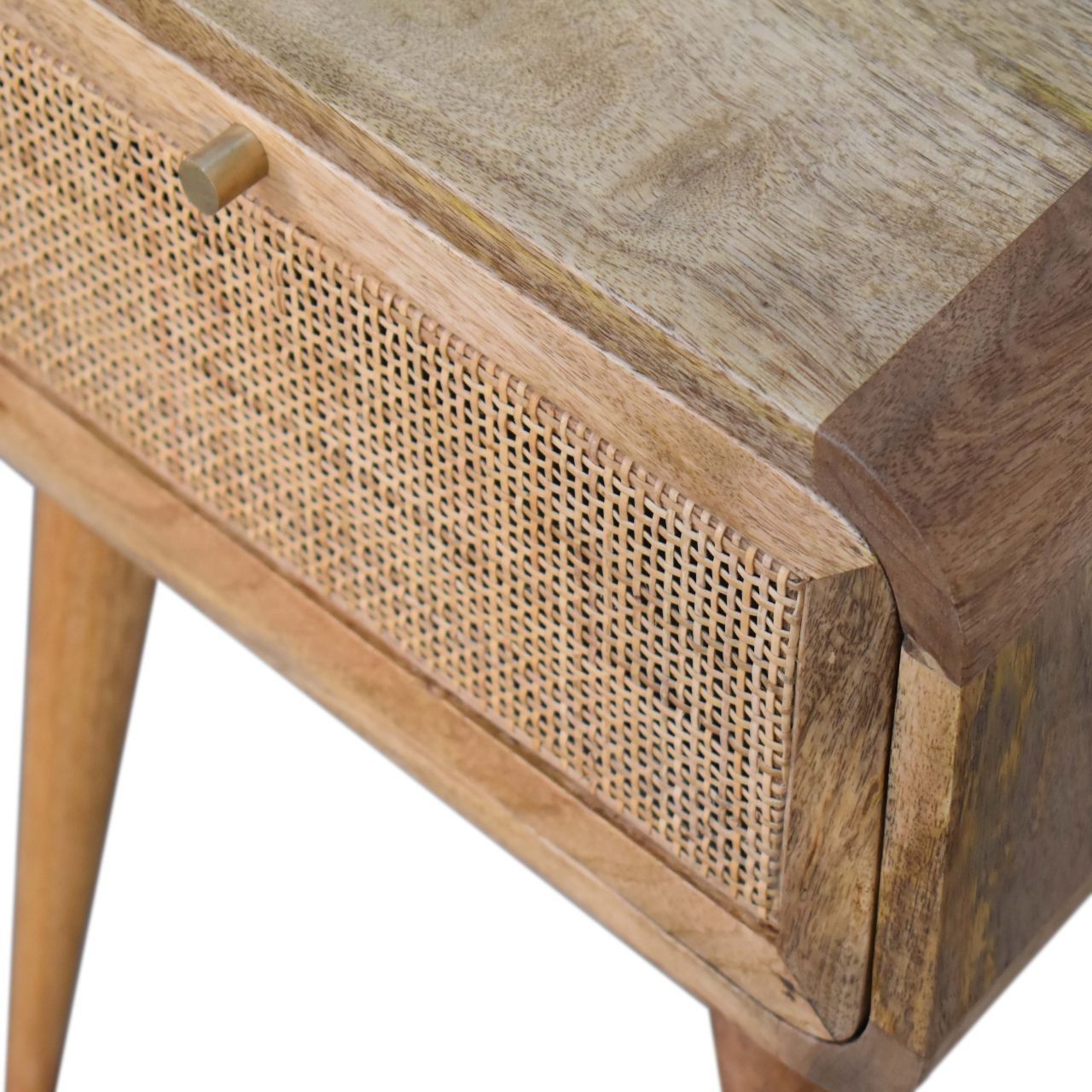 Mini Woven Bedside Oak Wood Rattan