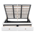 Full Size Upholstered Bed With Hydraulic Storage System And Drawer, White White Pu Leather