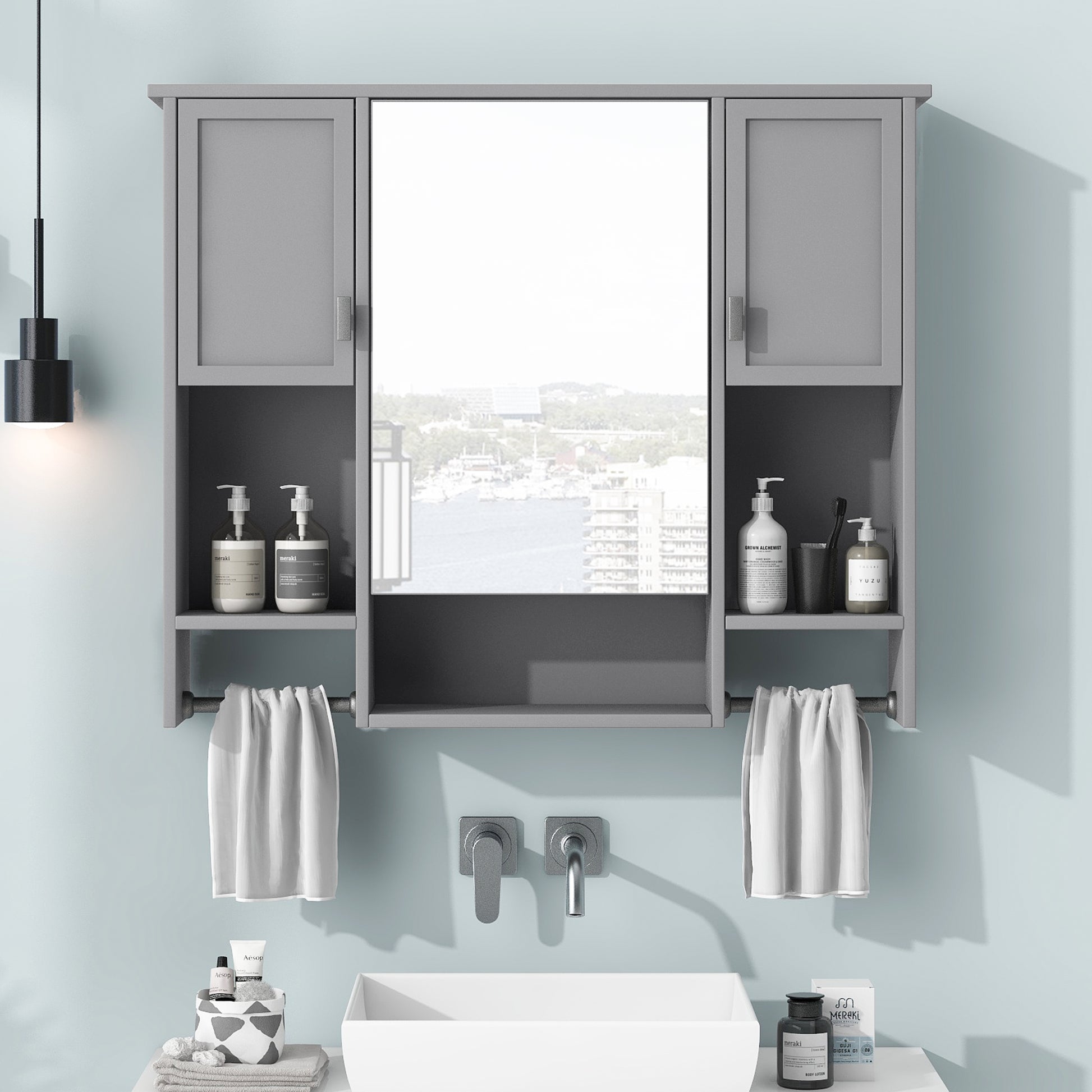 35'' x 28'' Modern Wall Mounted Bathroom Storage grey-2-5+-mirror included-bathroom-wall