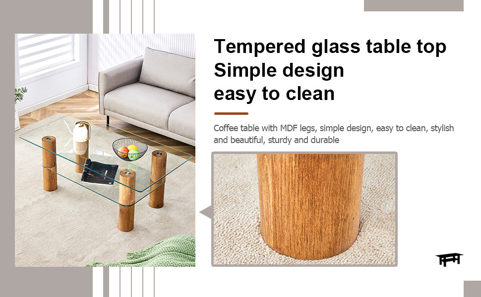 Modern Minimalist Double Layer Transparent Tempered Glass Coffee Table And Coffee Table, Paired With Wooden Mdf Decorative Columns. Computer Desk. Game Table. Ct X02 Transparent Glass