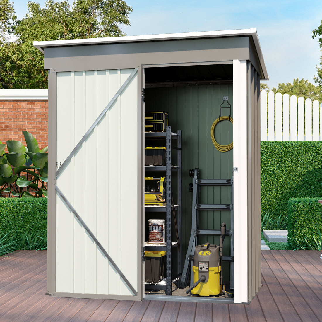 Patio, Lawn & Garden,5*3Ft Outdoor Storage Shed ,Tool Shed With Sloping Roof And Lockable Door,Metal Shed For Backyard Garden Patio Lawn, Grey Grey Year Round Use Metal