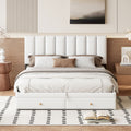 Queen Size Upholstered Bed With Hydraulic Storage System And Drawer, White White Pu Leather