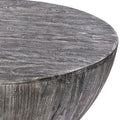 Arthur 36 Inch Farmhouse Style Handcrafted Mango Wood Coffee Table, Round Drum Shape, Sandblasted Black Black Natural Solid Wood