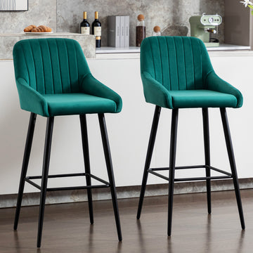 Elegant Lifestyle Modern Bar Stools,Velvet Upholstered Barstools With Back,Set Of 2 Bar Chairs For Kitchen Living Room Metal Green Dining Room Powder Coated Sponge Wipe Clean Rectangular Modern Bar Stools Set Of 2 Fabric Metal