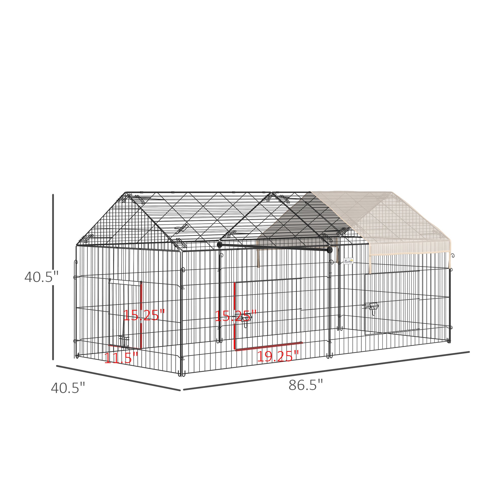 Pawhut Catio Metal Chicken Coop, 86.5" X 40.5" Portable Small Animal Playpen For Rabbit, Outdoor Dog Kennel With Water Resistant Cover, Beige Black Steel